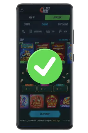 Account creation success screen with active bonus Vegas Hero