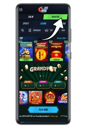 Green Register button on the Vegas Hero homepage