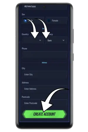 Personal details fields on the second registration step Vegas Hero
